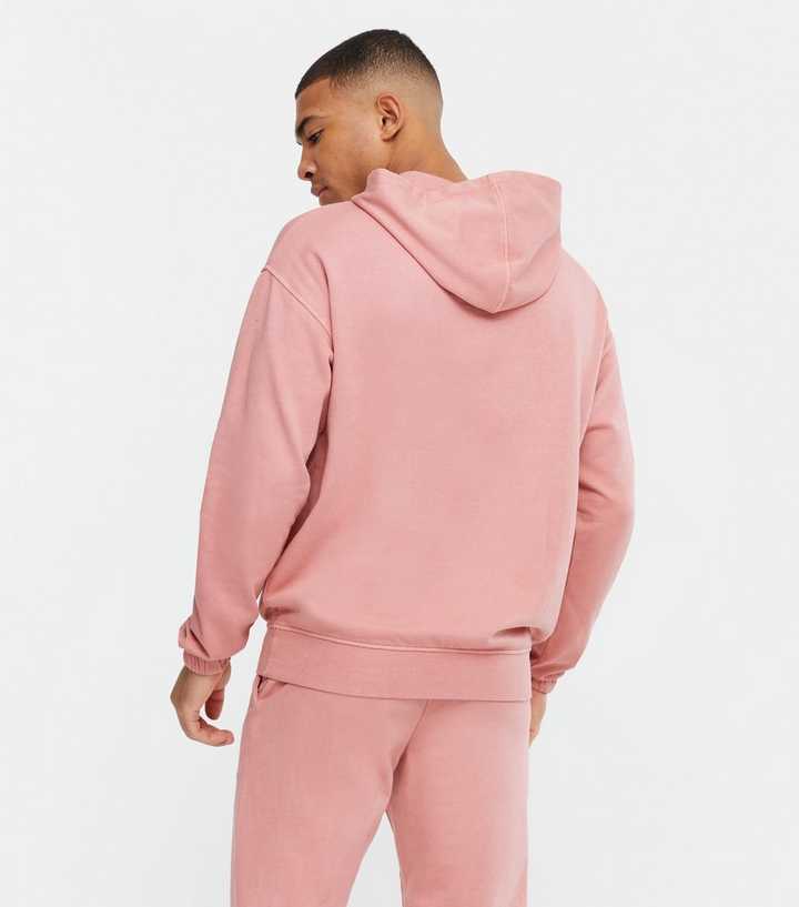 Deep Pink Washed Jersey Pocket Front Hoodie | New Look