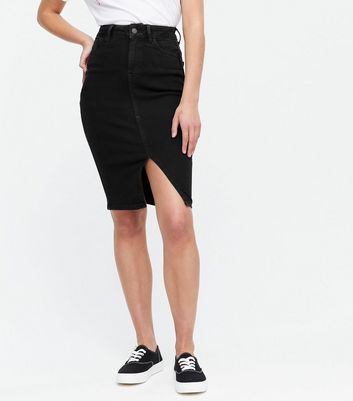 elastic waist denim skirt new look
