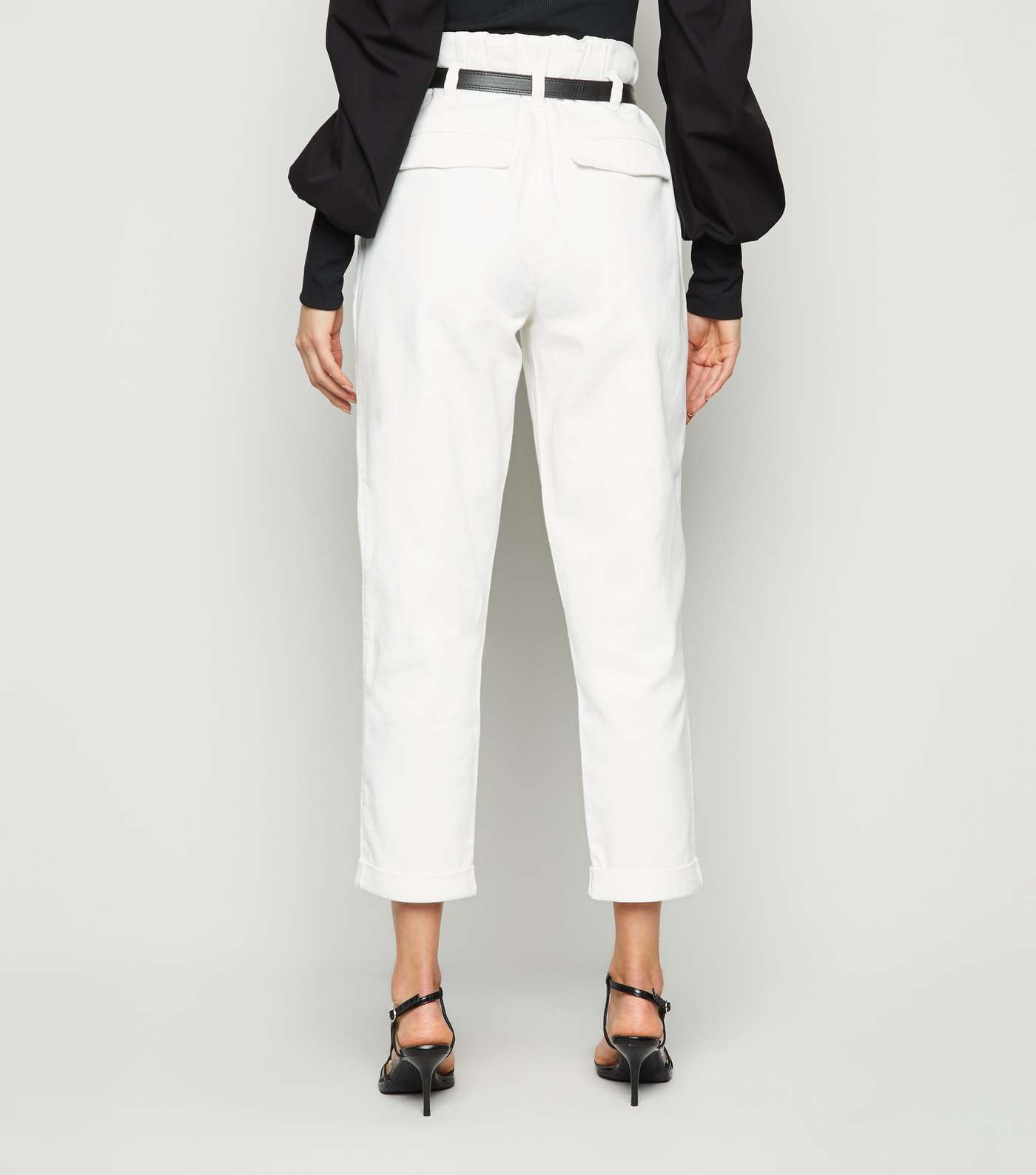Off White High Waist Belted Jeans Image 3