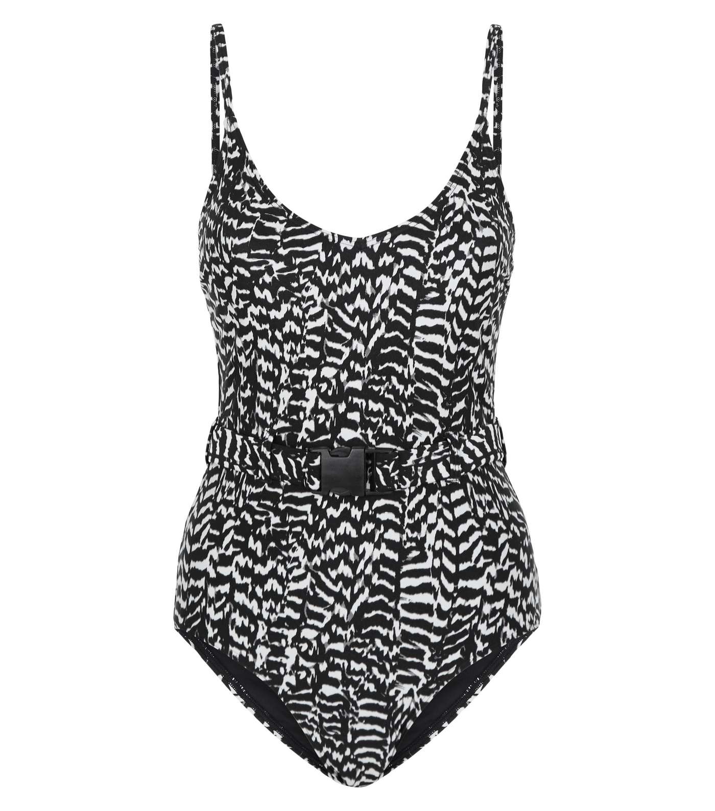 Black Zebra Print Belted Swimsuit Image 4