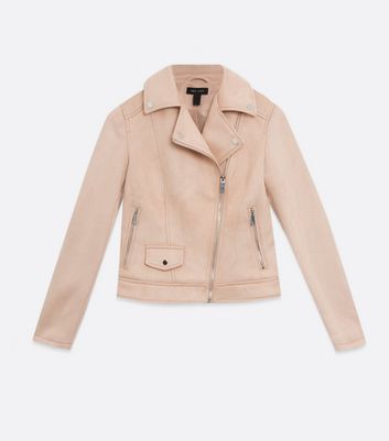 Pale Pink Suedette Biker Jacket | New Look
