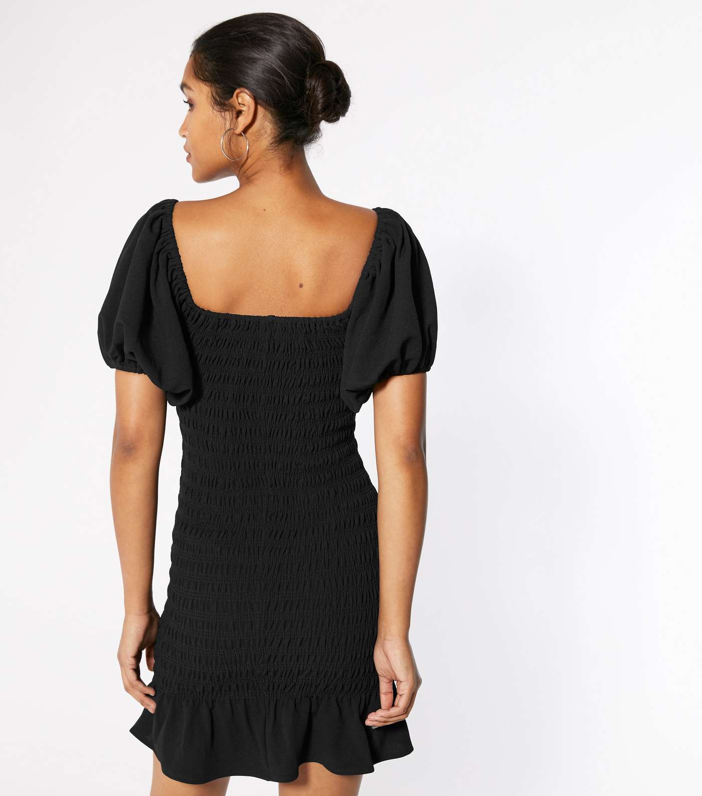Black Shirred Bardot Mini Dress Image 3
