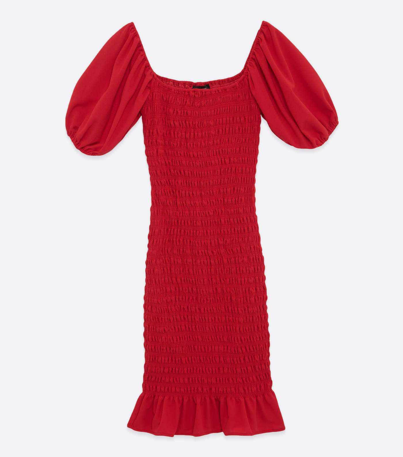 Red Shirred Puff Sleeve Midi Dress Image 5