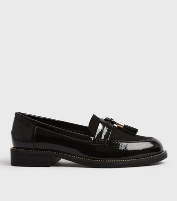 ladies black patent loafers uk