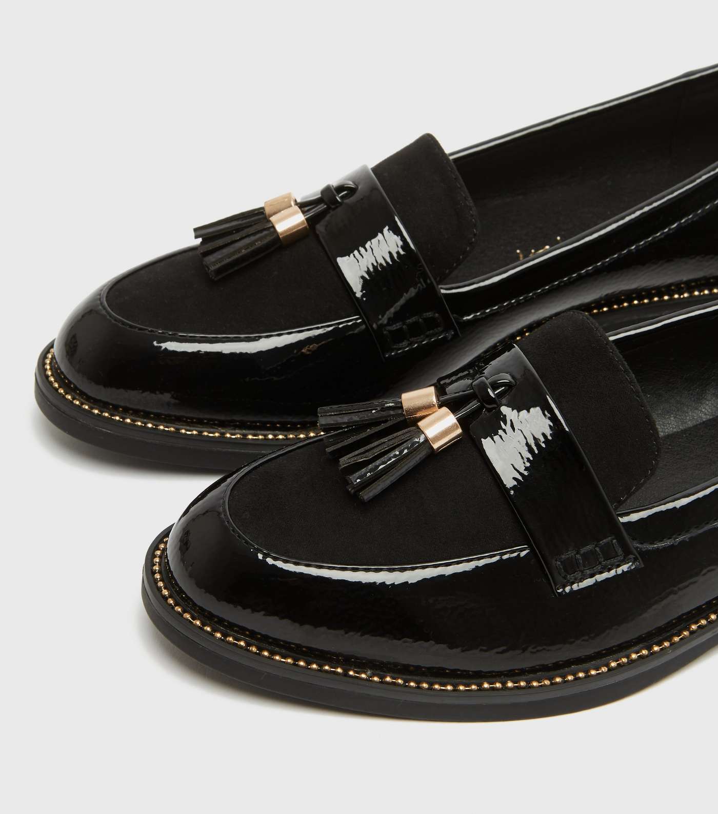 Black Patent and Suedette Tassel Loafers Image 3