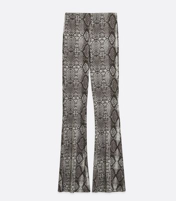 Image of Black Snake Print Flared Trousers New Look