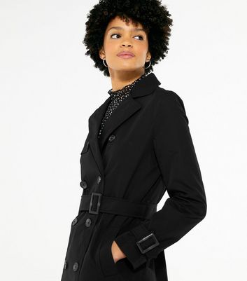 womens black double breasted trench coat