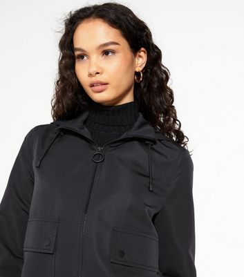 Black Sporty Hooded Rain Mac | New Look