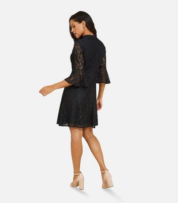 black dress with lace bell sleeves