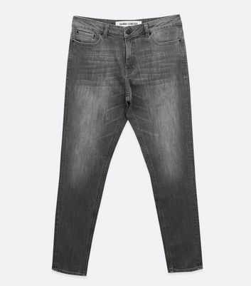 Men's Pale Grey Washed Skinny Stretch Jeans New Look