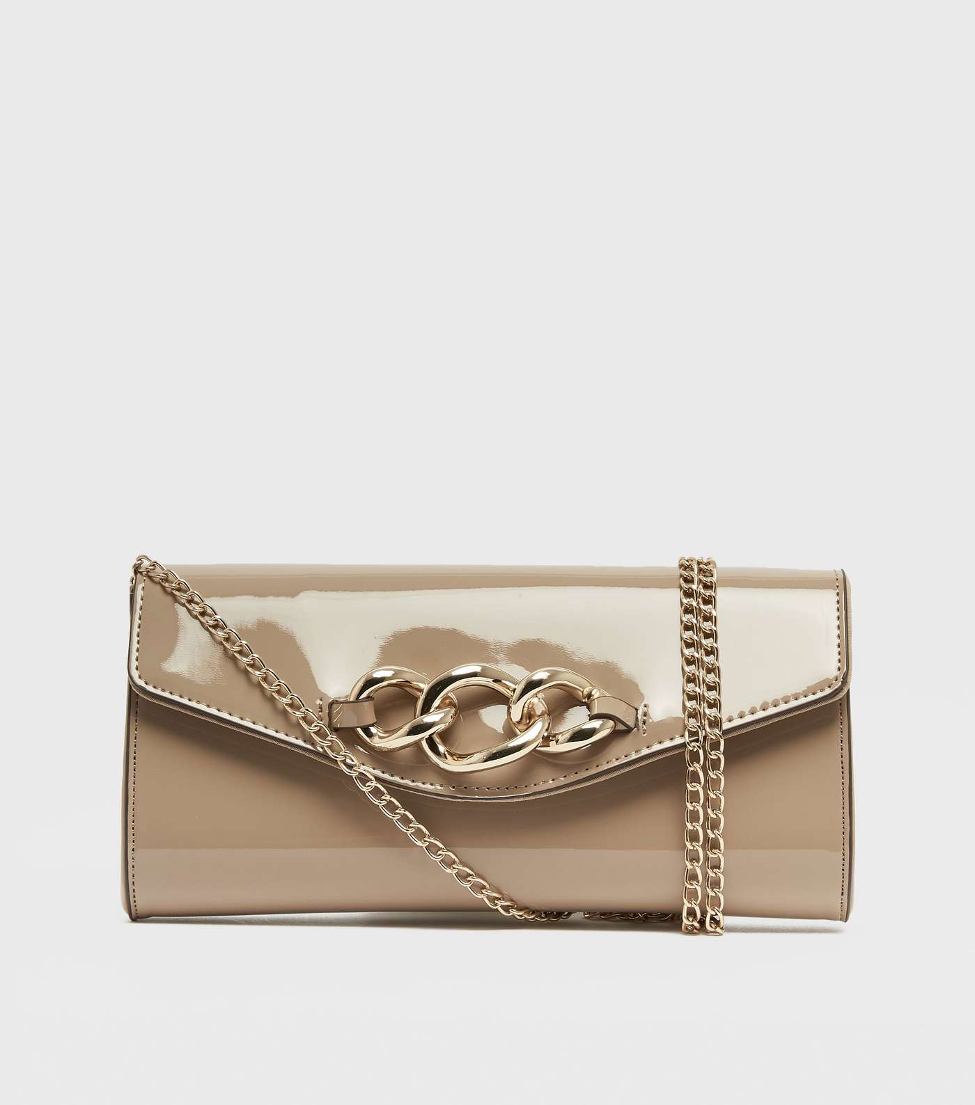 Camel Patent Chunky Chain Clutch Bag