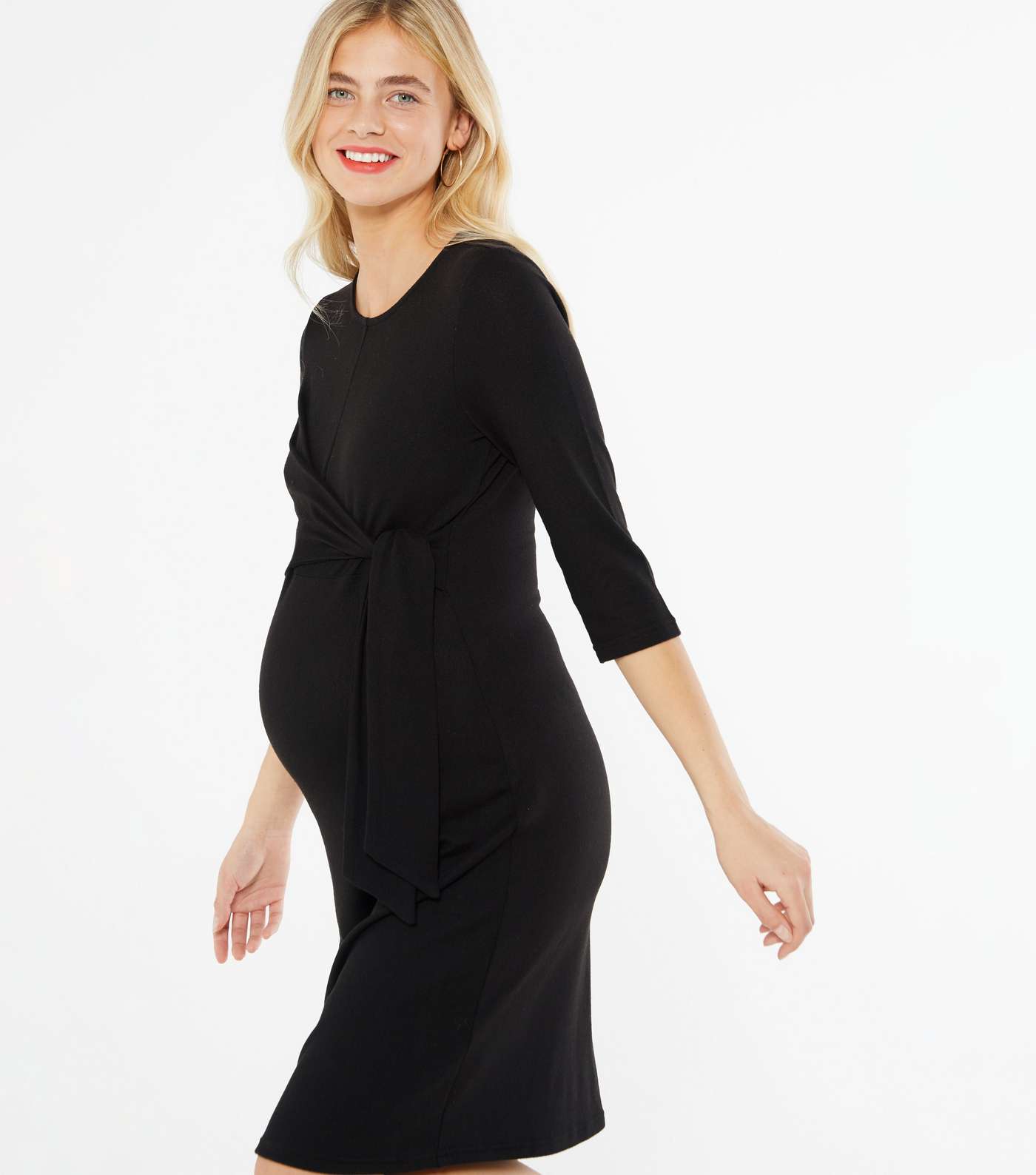 Maternity Black Tie Front Midi Dress