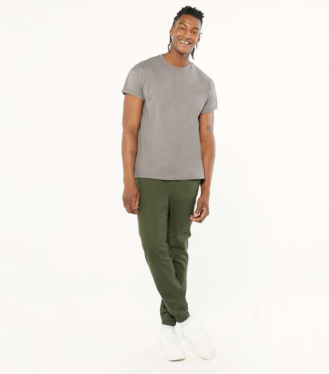 Pale Grey Roll Sleeve Crew Neck T-Shirt Image 2