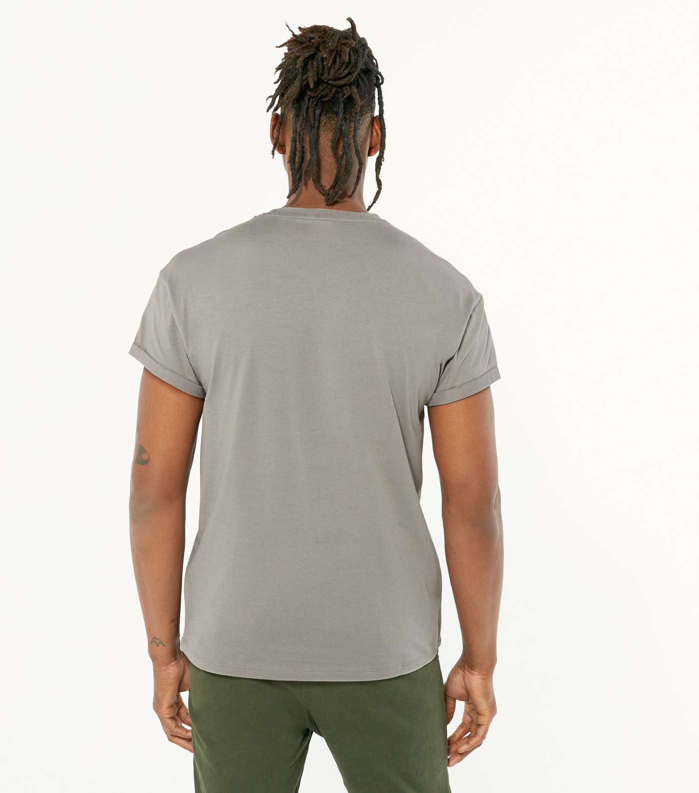 Pale Grey Roll Sleeve Crew Neck T-Shirt Image 4