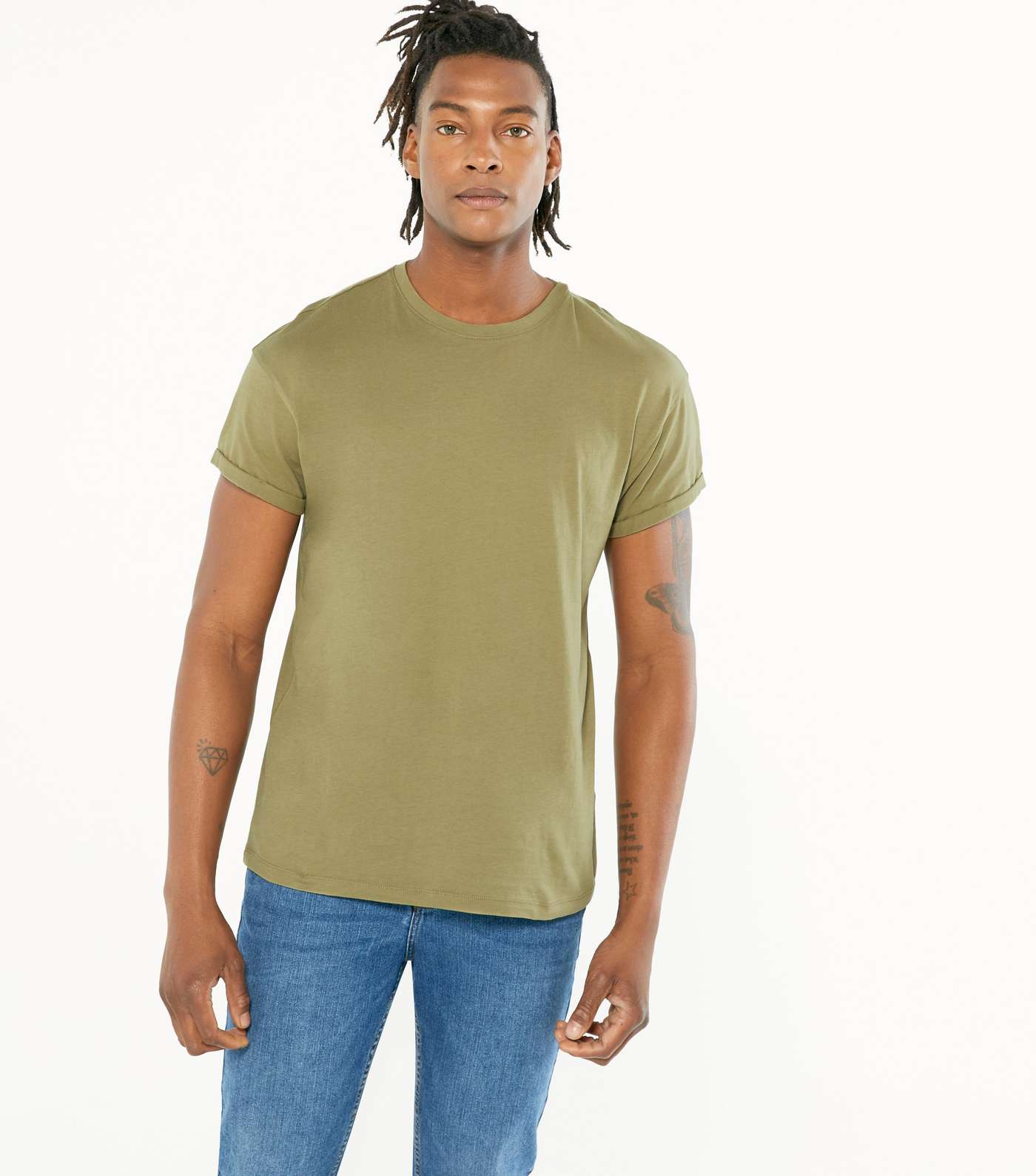 Green Roll Sleeve Crew Neck T-Shirt