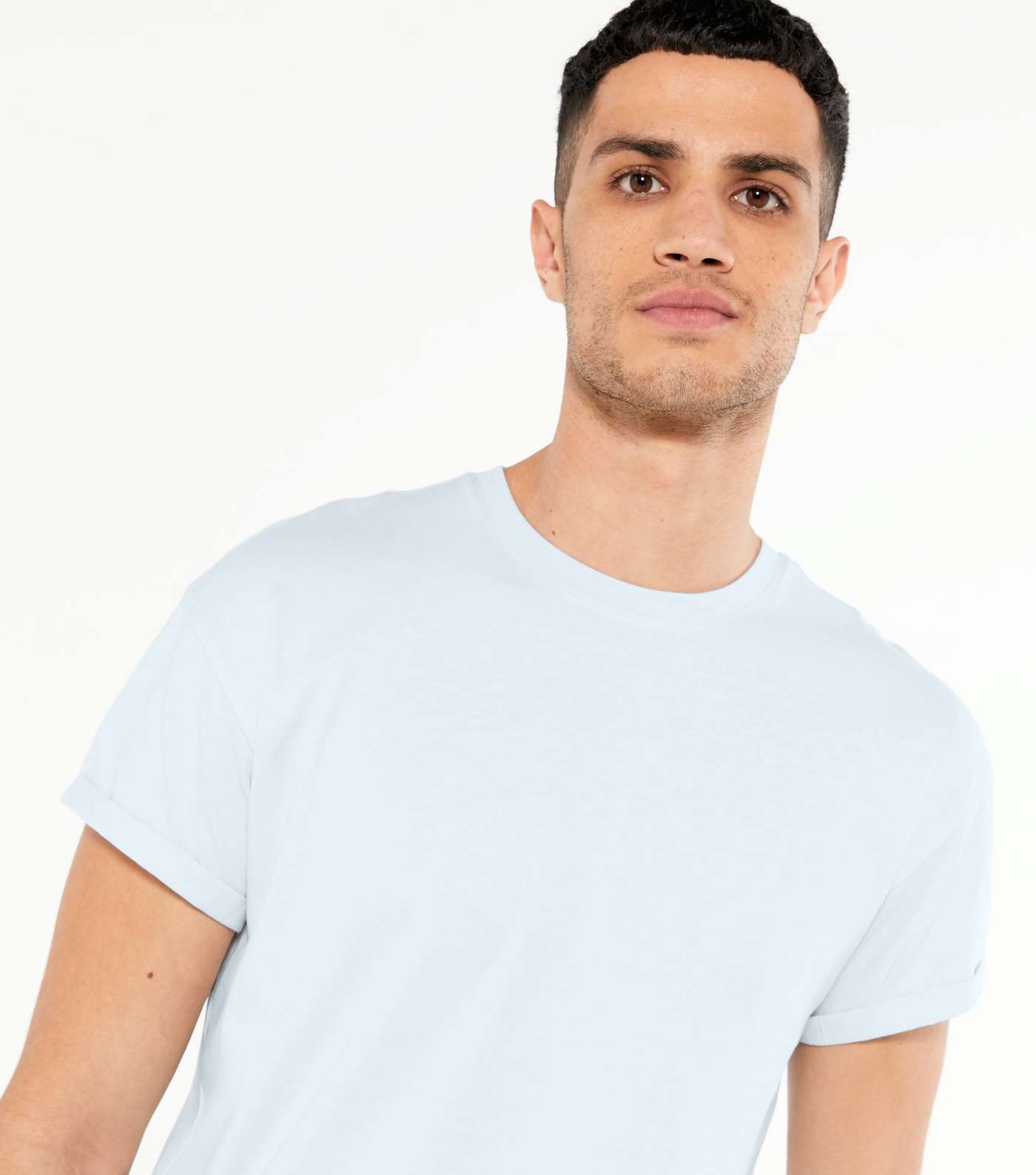 Pale Blue Roll Sleeve Crew Neck T-Shirt Image 3