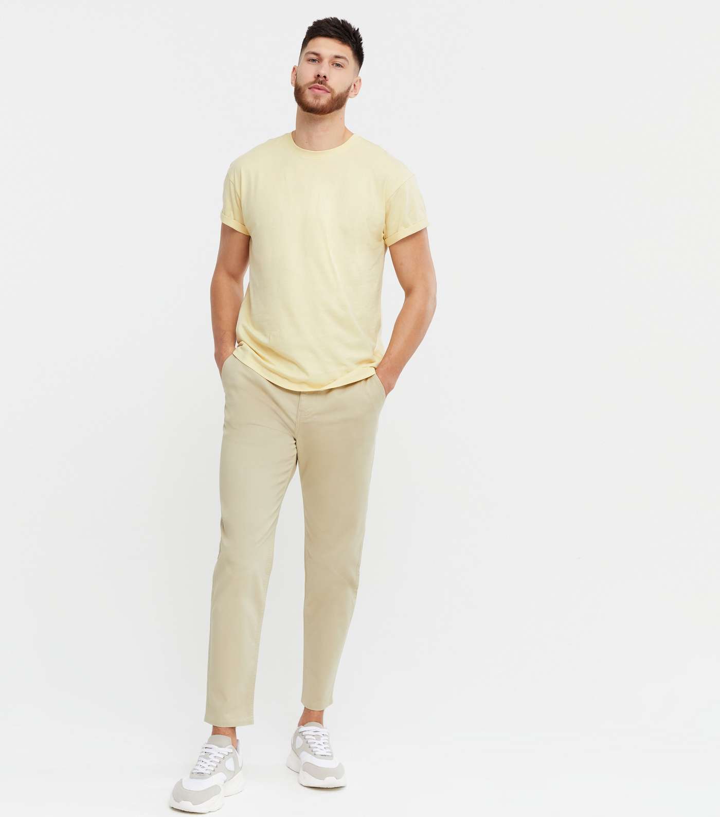 Pale Yellow Roll Sleeve Crew Neck T-Shirt Image 2