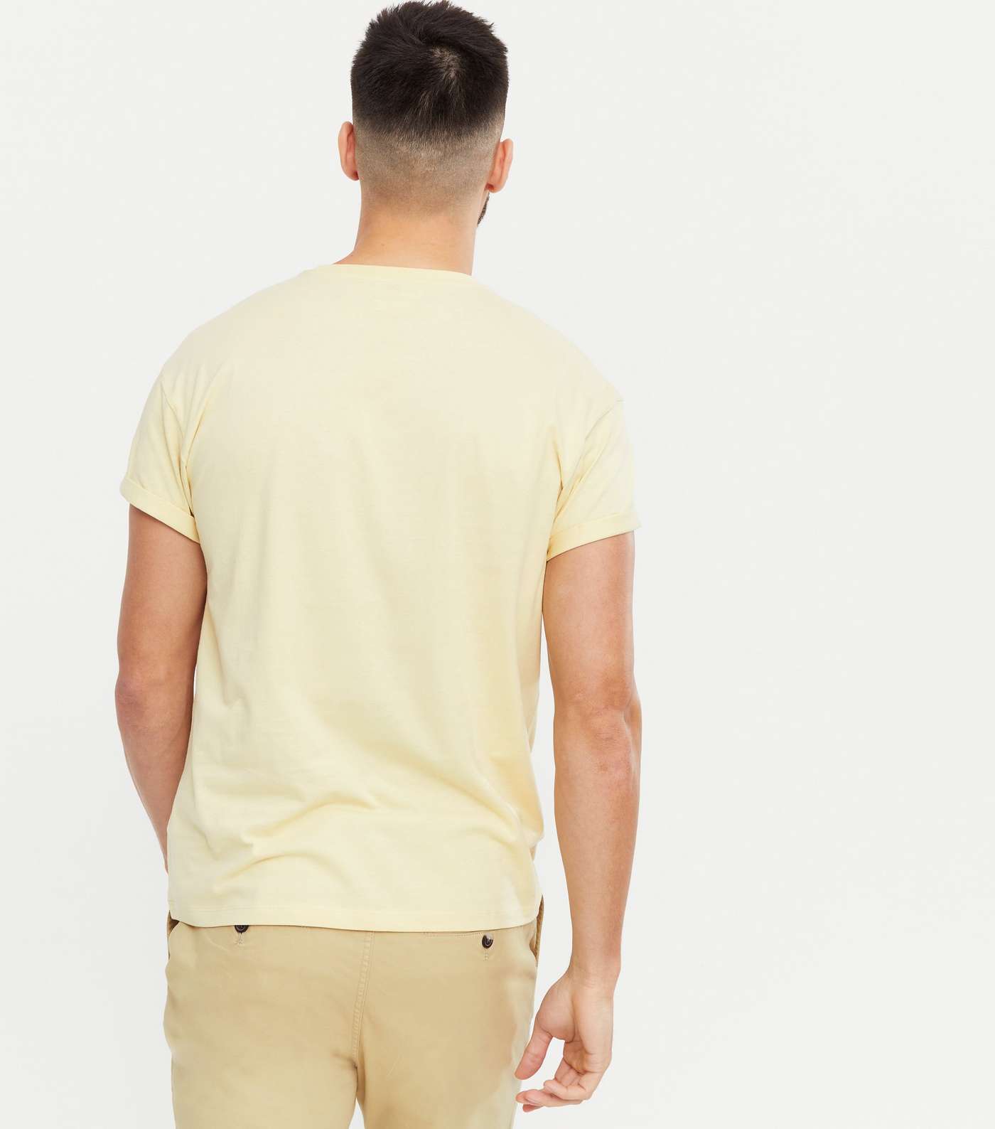 Pale Yellow Roll Sleeve Crew Neck T-Shirt Image 4
