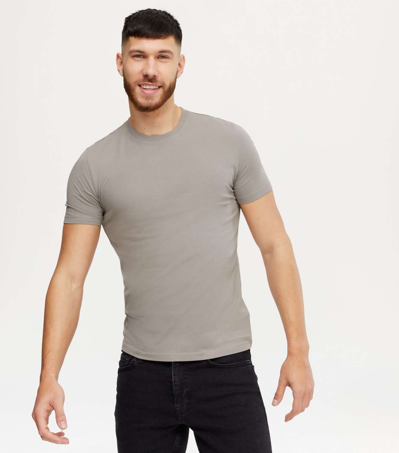Pale Grey Crew Neck Muscle Fit T-Shirt