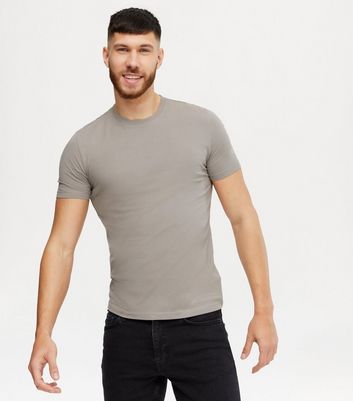 Pale Grey Crew Neck Muscle Fit T-Shirt 