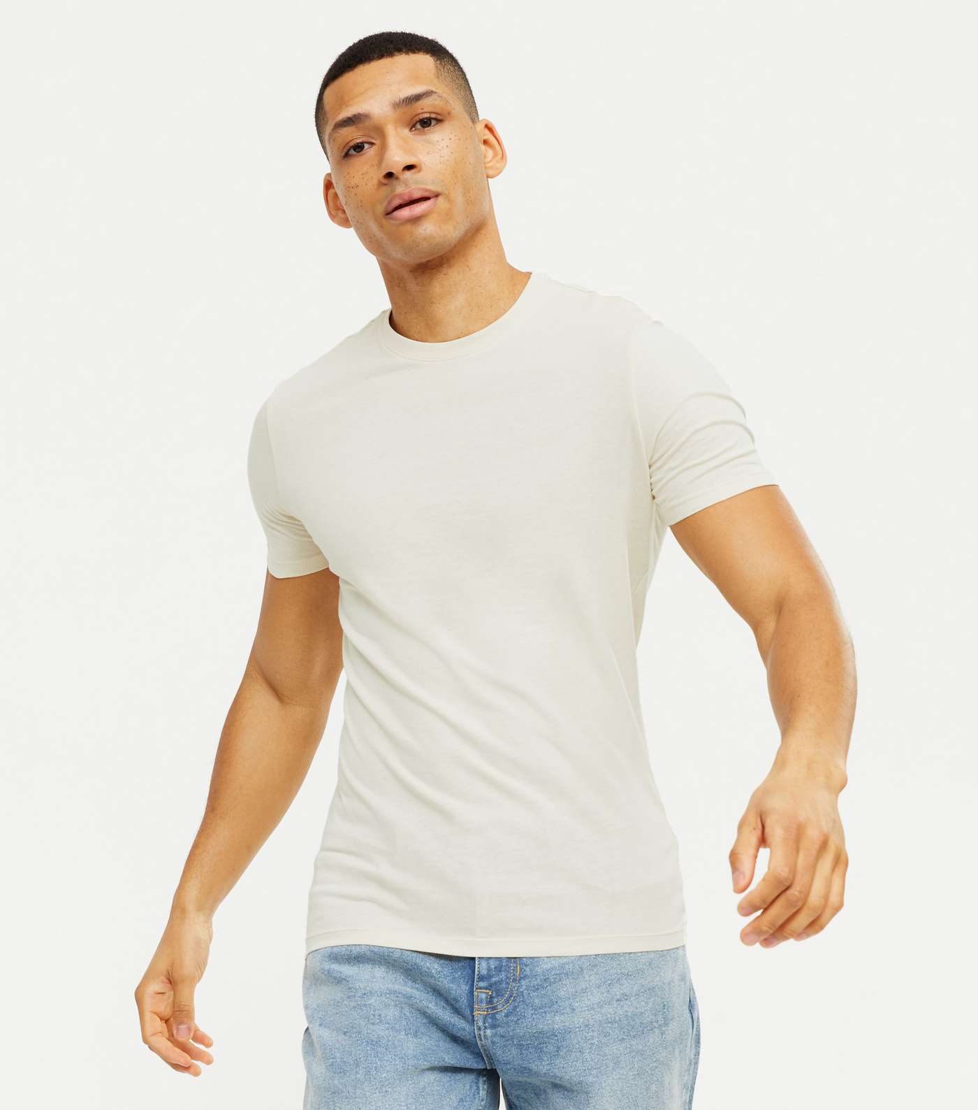 Cream Crew Neck Muscle Fit T-Shirt