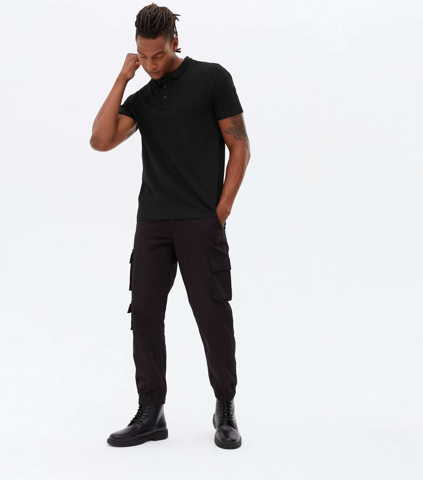 Black Jersey Short Sleeve Polo Shirt Image 2