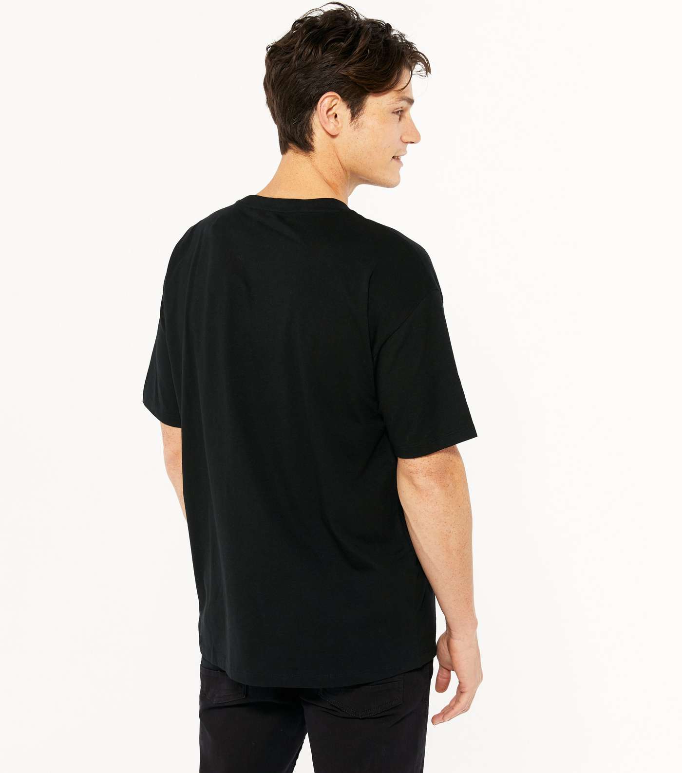 Black Happy Embroidered Oversized T-Shirt Image 4