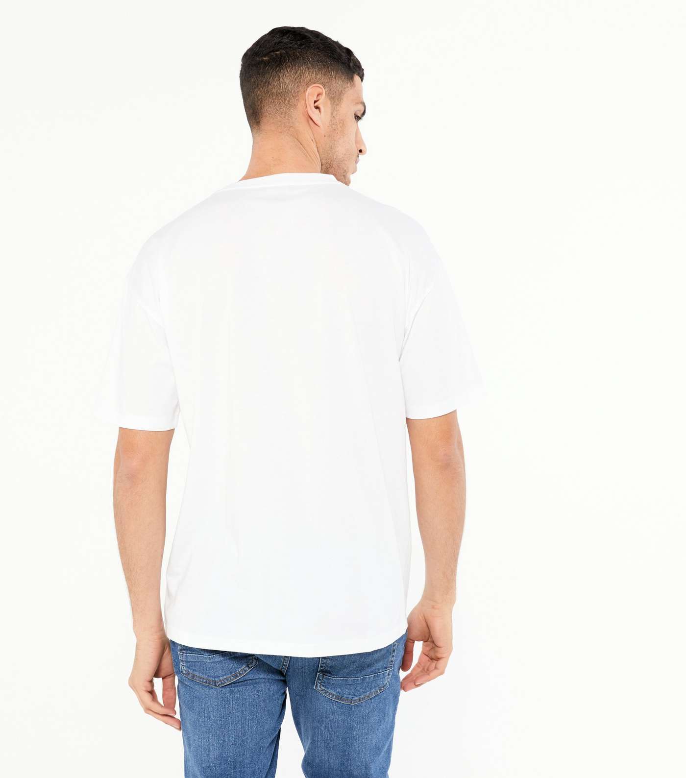 White Happy Embroidered Oversized T-Shirt Image 4