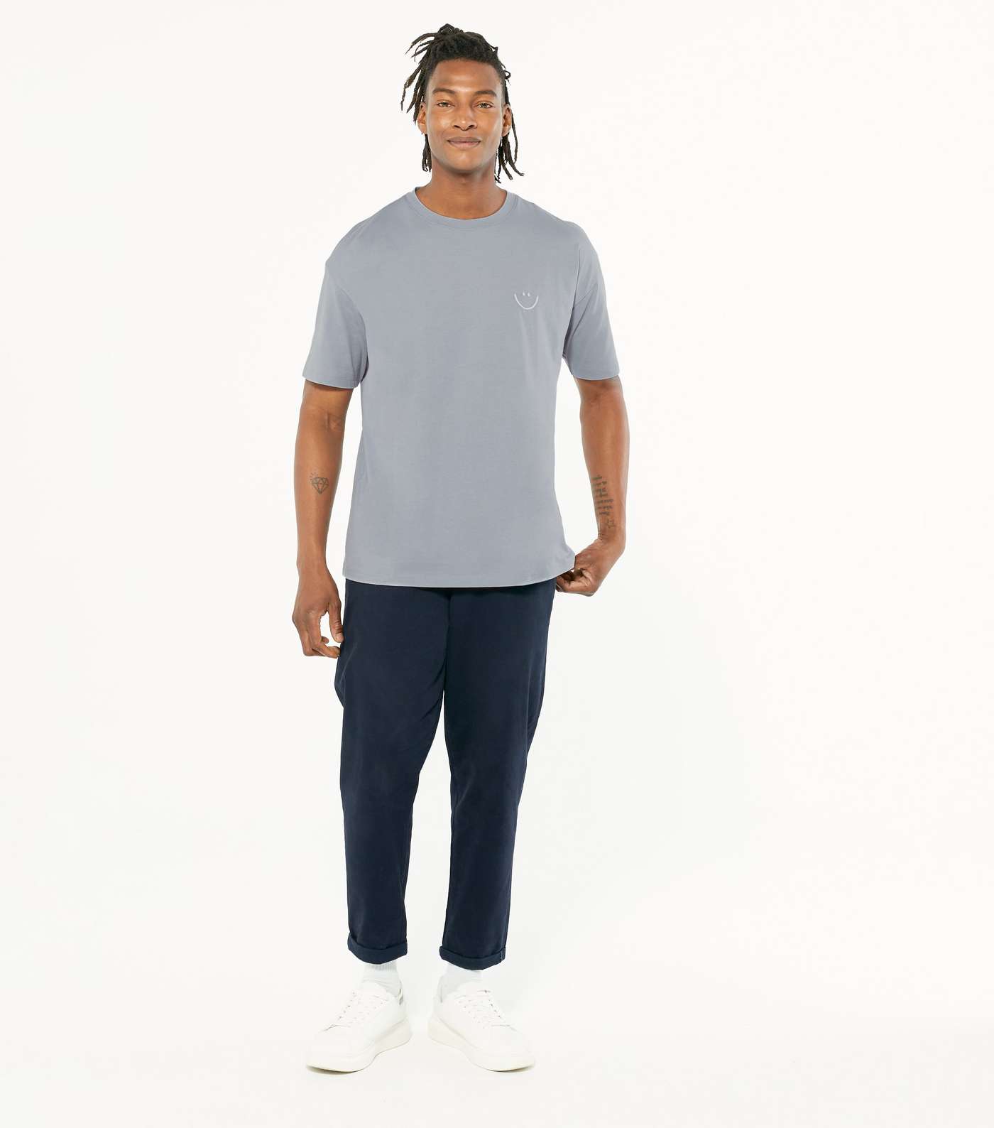 Blue Happy Face Embroidered Oversized T-Shirt Image 2