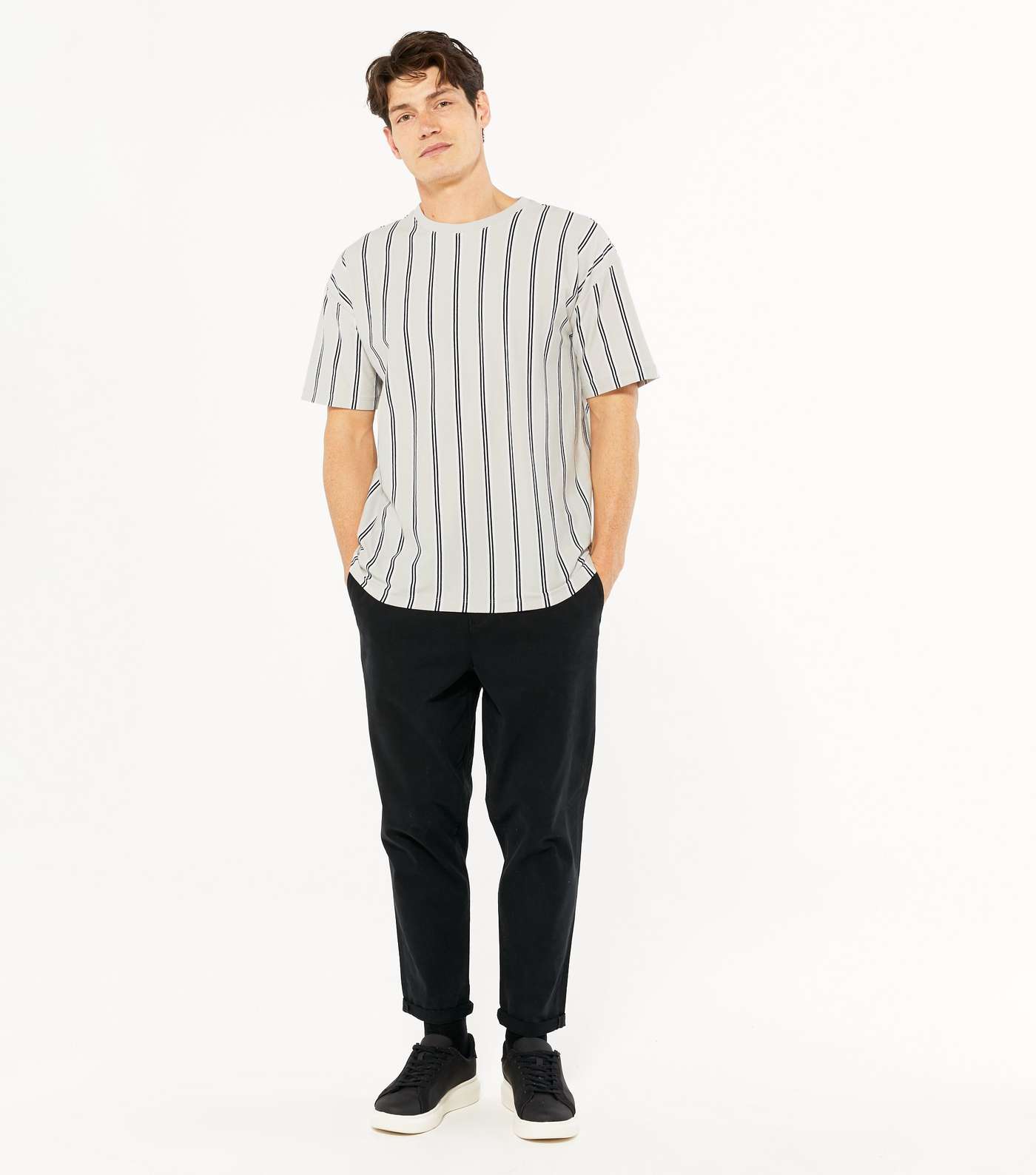 Pale Grey Stripe Oversized T-Shirt Image 2