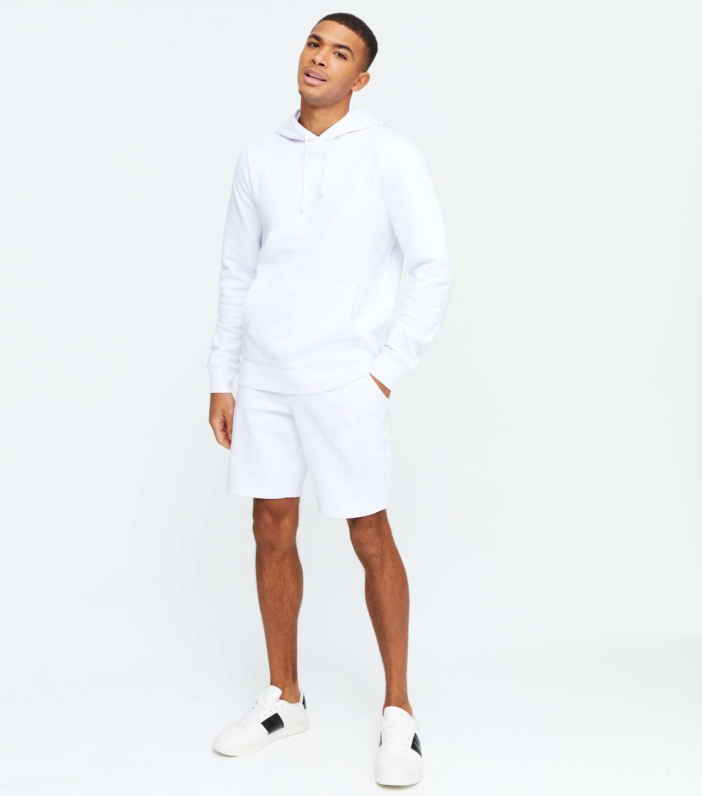 White Jersey Pocket Front Hoodie Image 2
