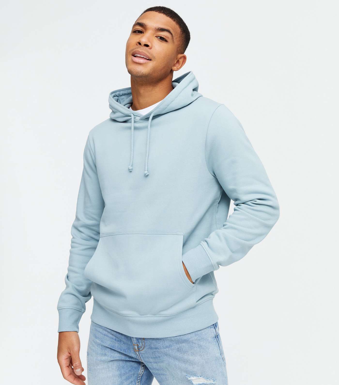 Pale Blue Jersey Pocket Front Hoodie