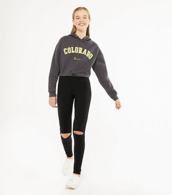Girls Black Split Knee Leggings | New Look