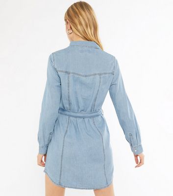 light blue denim long sleeve dress