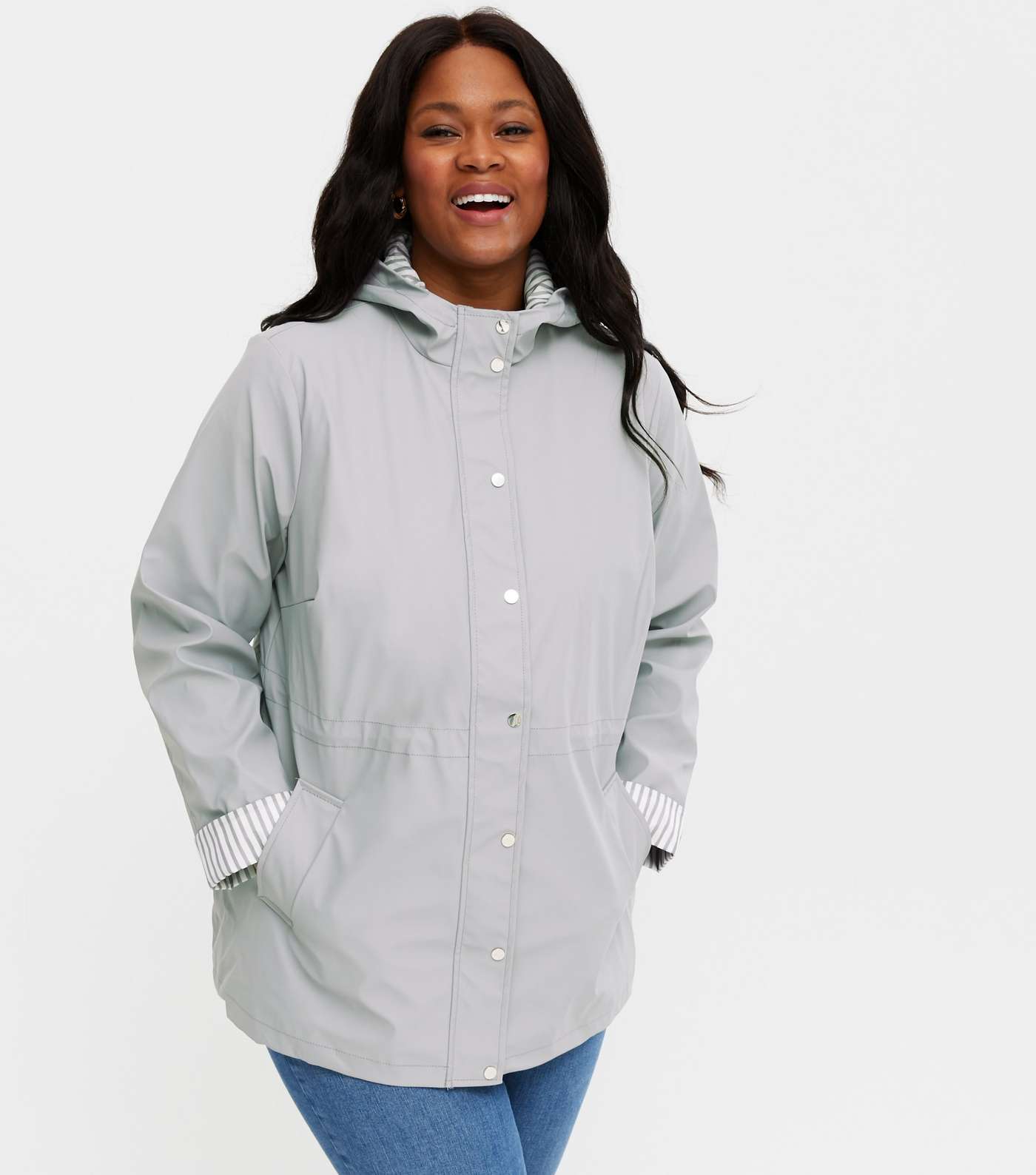 Curves Pale Grey Hooded Anorak