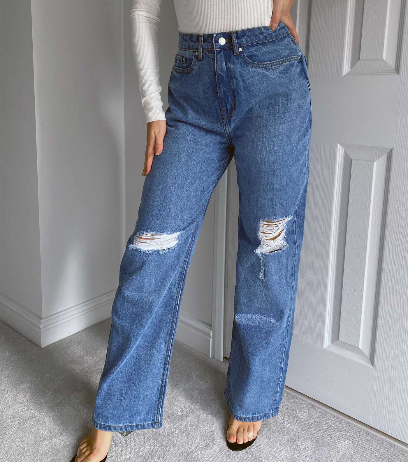 Urban Bliss Blue Ripped Wide Leg Jeans Image 2