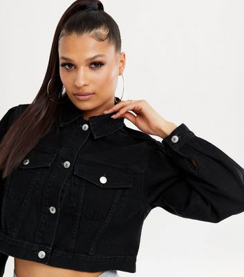 New look black store cropped denim jacket