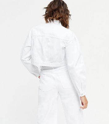 Off White Denim Crop Jacket New Look