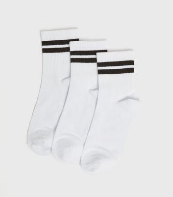 3 Pack White Stripe Ankle Socks | New Look