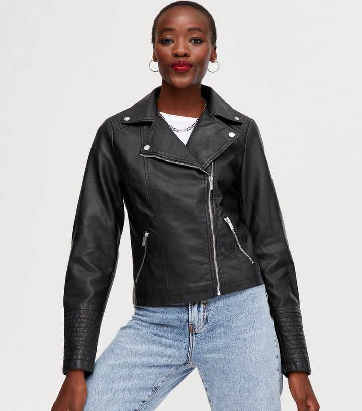 Tall Black Leather-Look Zip Biker Jacket | New Look
