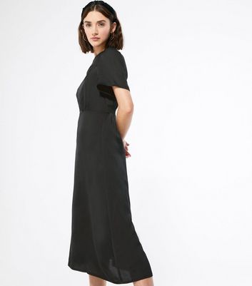 black satin short sleeve dress