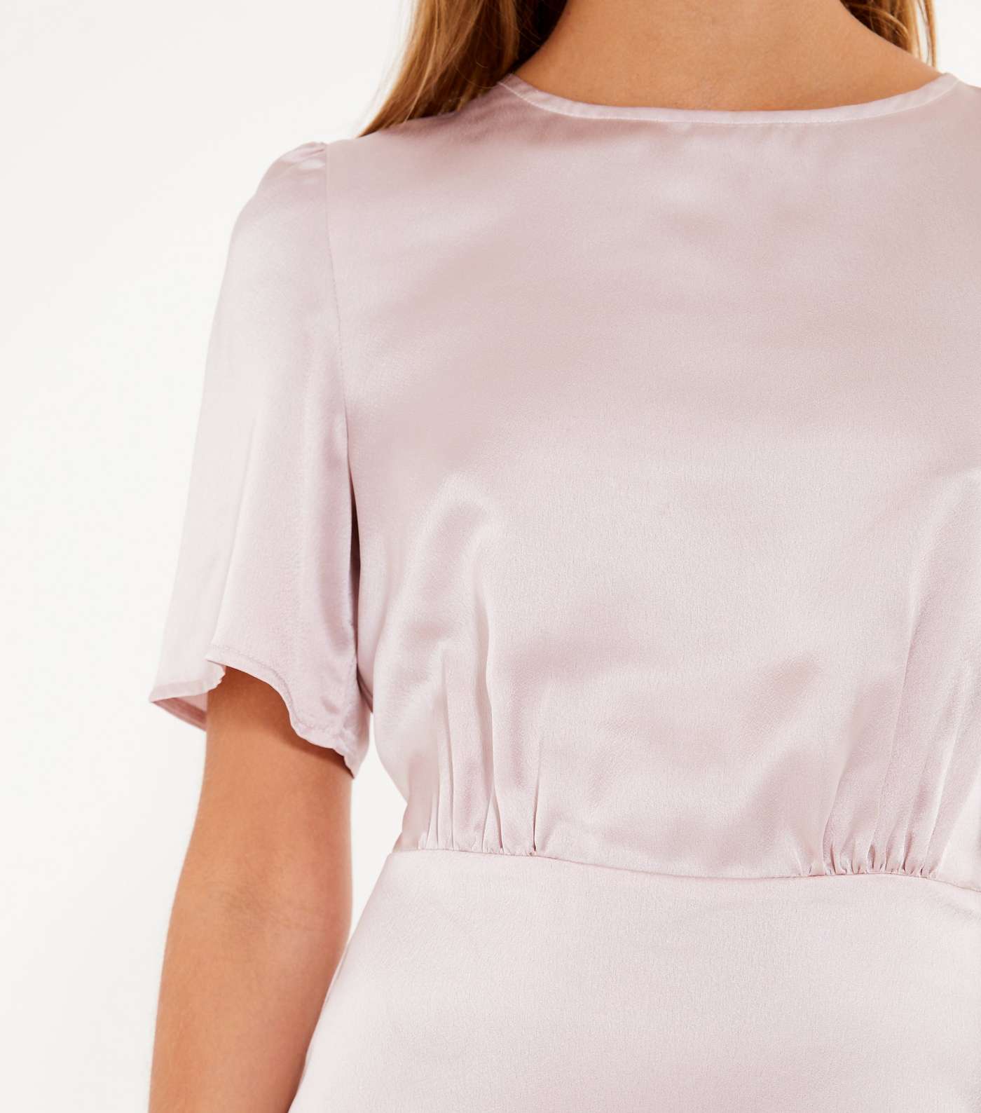 Pale Pink Satin Short Sleeve Midi Dress Image 4