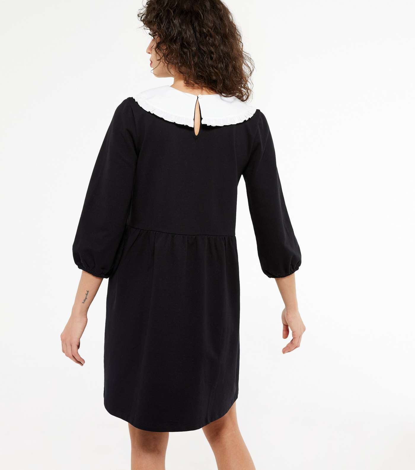 Black Contrast Frill Collar Smock Dress Image 3