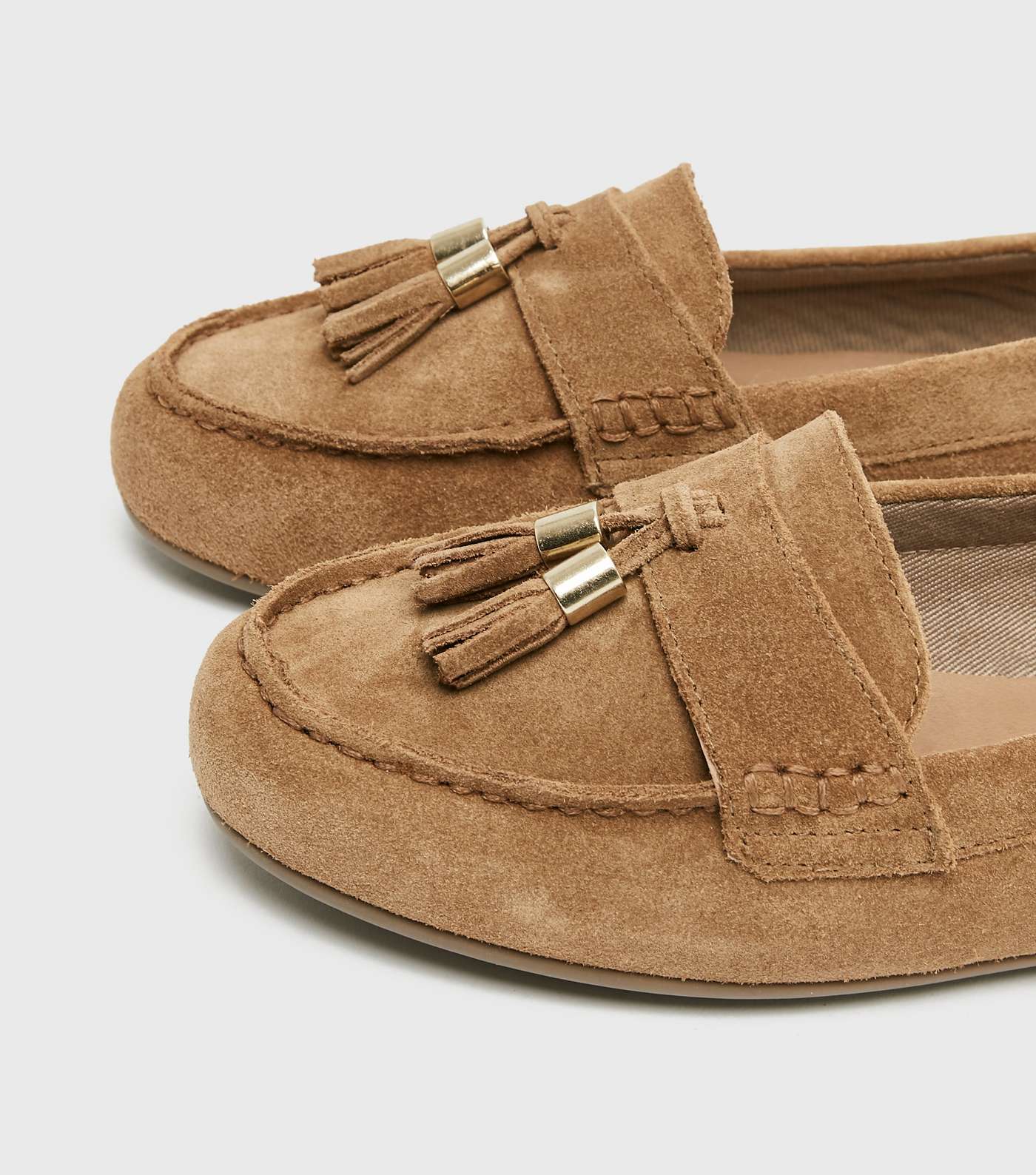 Wide Fit Tan Suede Tassel Trim Loafers Image 3