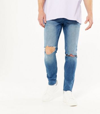 Mens blue ripped knee 2024 jeans