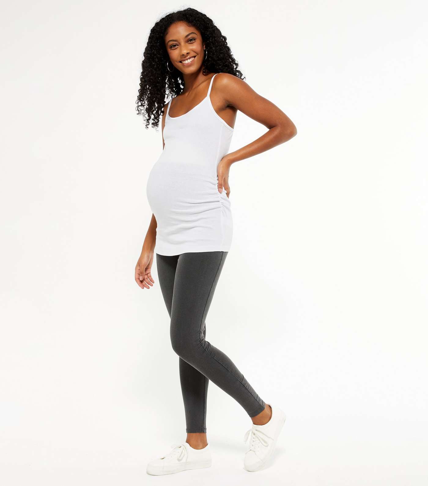 Maternity 3 Pack White Grey and Black Scoop Camis Image 2