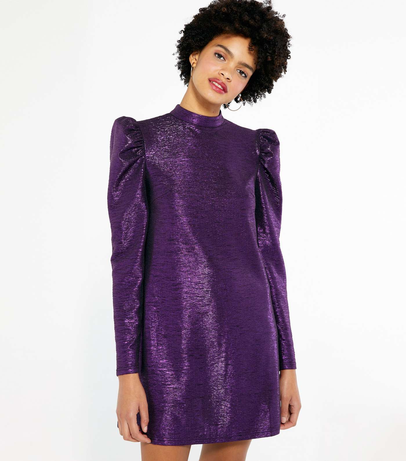 Blue Vanilla Purple Glitter Puff Sleeve Dress