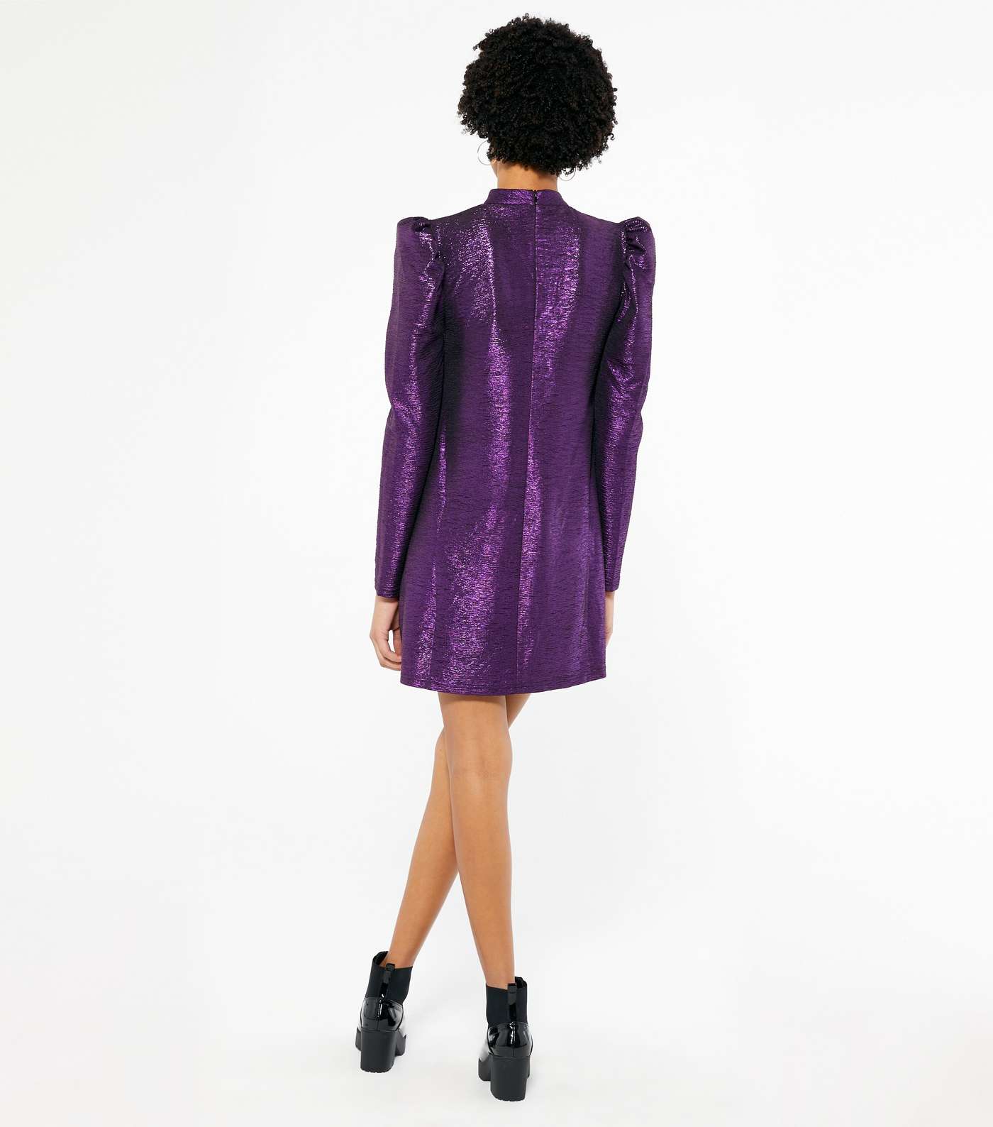 Blue Vanilla Purple Glitter Puff Sleeve Dress Image 3