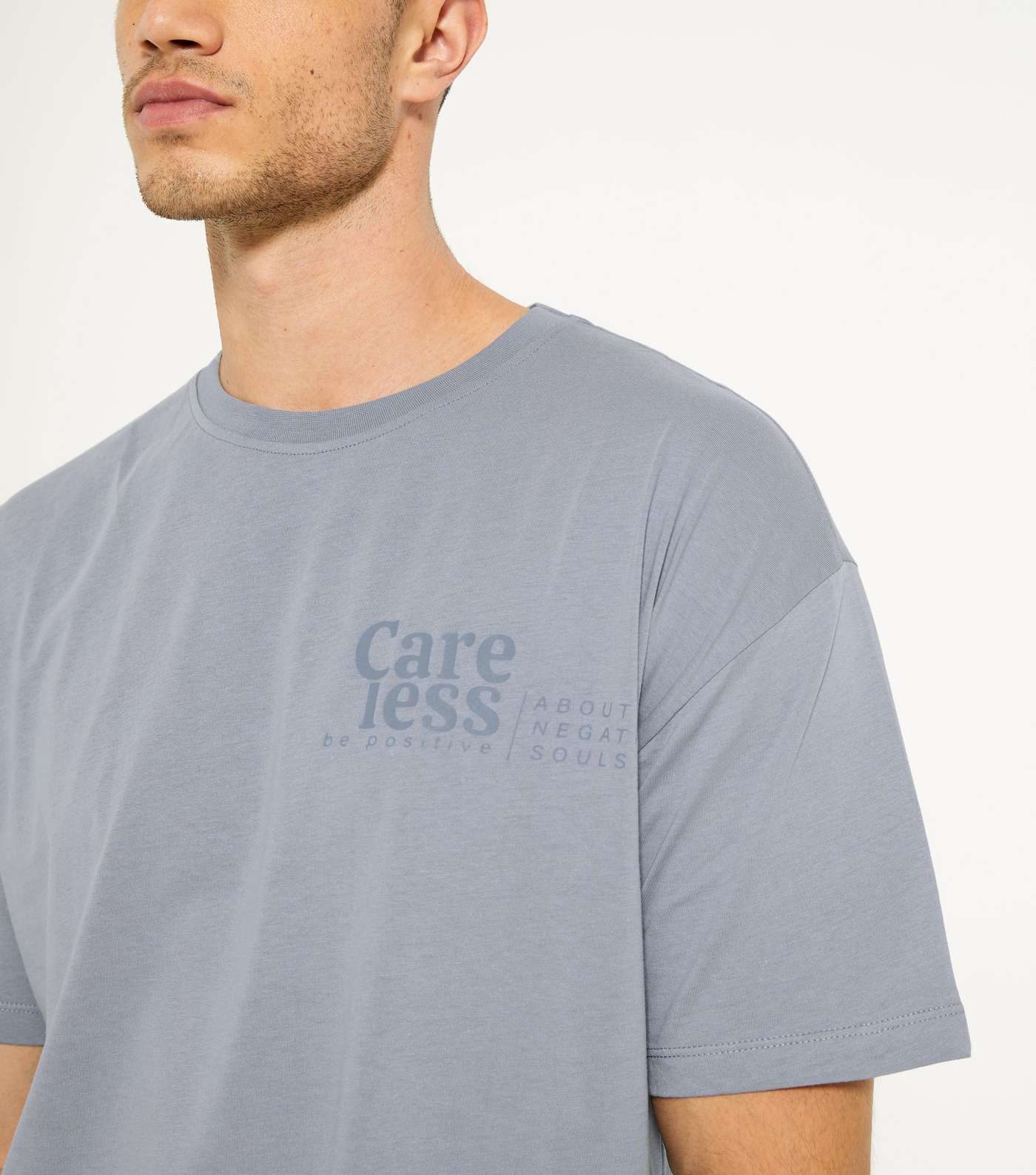 Grey Care Less Be Positive Logo T-Shirt Image 3