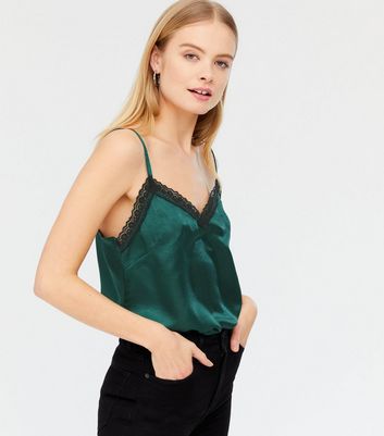 Green satin sales cami top